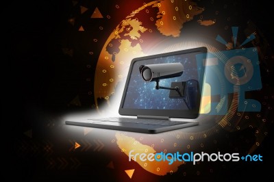 3d Rendering Surveillance Cctv Security Camera Connected Laptop Stock Image