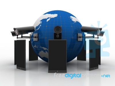 3d Rendering Surveillance Cctv Security Camera With Mobile Network      Stock Image