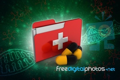 3d Rendering Tablets With Medical Folder Stock Image