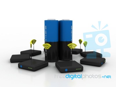3d Rendering Transmitter Wifi With Battery Stock Image