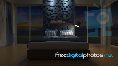3d Seaview Bedroom Stock Photo