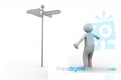 3d Small People Standing In Front Of A Roadsigns Stock Image