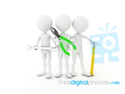 3d Team Workers With Tools Stock Image