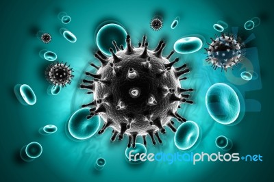 3d Virus And Blood Cells Stock Image