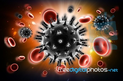 3d Virus And Blood Cells Stock Image