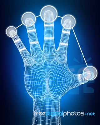 3d Wireframe Hand Pushing Buttons Stock Image