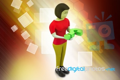 3d Woman Carrying The Question Mark Stock Image