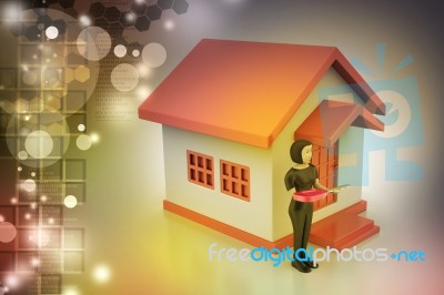 3d Women With Home And Key Stock Image