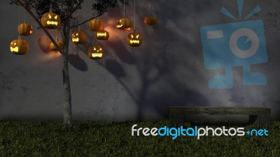 3ds Pumpkin Head Hang From Tree Stock Image