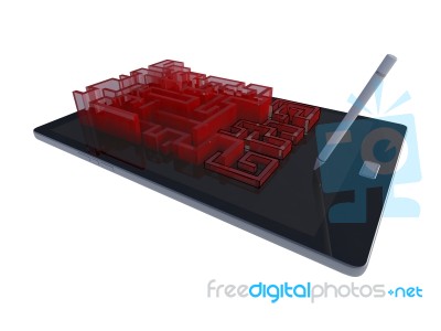 3ds Tablet With Maze Game Stock Photo