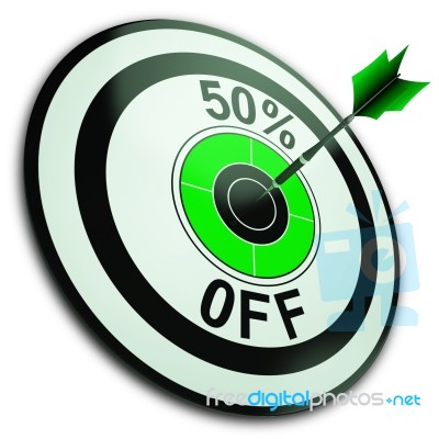 50 Percent Off Shows Reduction In Price Stock Image