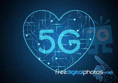 5g Technology Abstract Circuit Heart Point Hand Background Stock Image