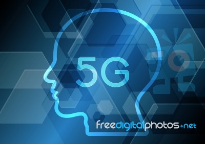 5g Technology Abstract Human Head Hexagonal Background Stock Image