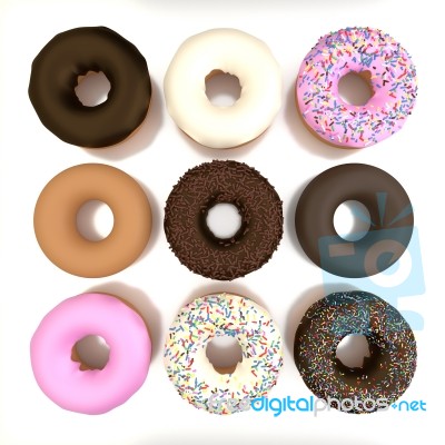 9 Doughnut On White Background Stock Image