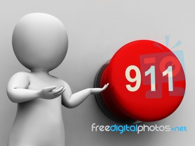 911 Button Shows Emergency Number And Services Stock Image