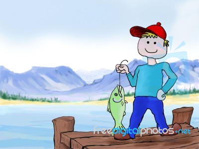 A Boy Fishing Stock Image