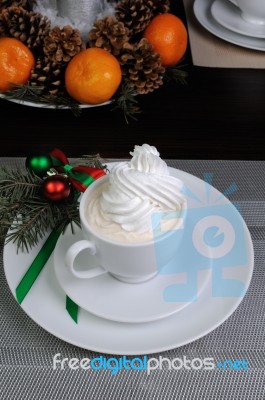 A Cup Of Coffee At Christmas Stock Photo