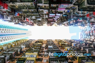 A Look Up View Of Quarry Bay In Hong Kong,china Stock Photo