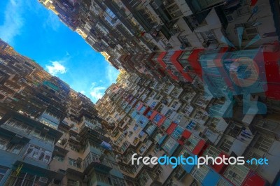 A Look Up View Of Quarry Bay In Hong Kong,china Stock Photo