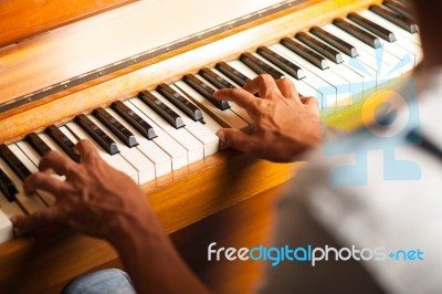 A Man Playing Piano, Closeup Shot Stock Photo