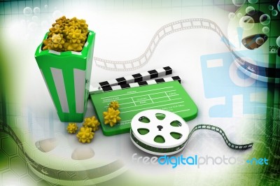 A Movie Reel With Clapboard And Popcorn Stock Image A Movie Reel With Clapboard And Popcorn Stock Image