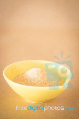 A Pile Of Brown Sugar In Little Bowl Stock Photo