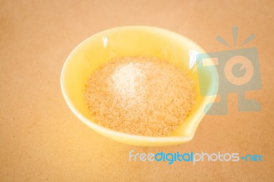 A Pile Of Brown Sugar In Little Bowl Stock Photo