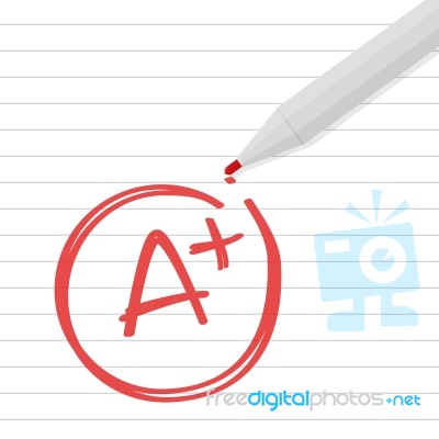 A Plus Grade On Line Paper With Red Pen Stock Image