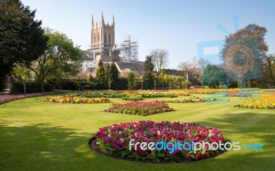 A View Of Bury St.edmunds Cathedral Being Restored Stock Photo