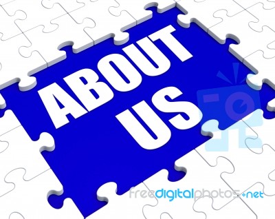About Us Puzzle Shows Company Profile And Information Stock Image