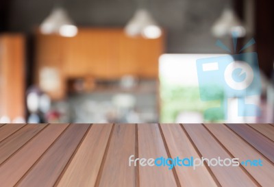 Abstract Blur Coffee Shop Background With Empty Table Top Stock Photo