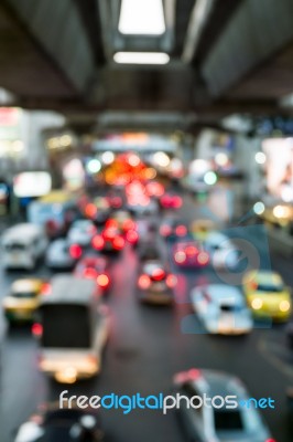 Abstract Blur Traffic And Car Lights Bokeh In Rush Hour Backgrou… Stock Photo