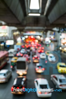 Abstract Blur Traffic And Car Lights Bokeh In Rush Hour Backgrou… Stock Photo