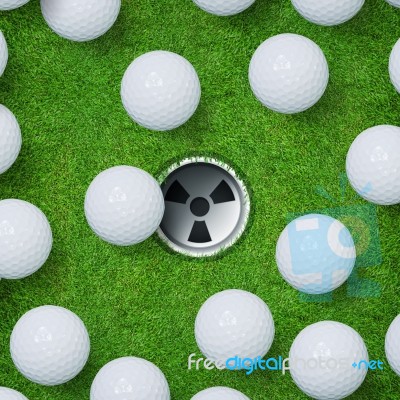 Abstract Golf Sport Background Of Golf Ball And Golf Hole On Gre… Stock Photo