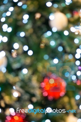 Abstract Of Christmas Tree Light And Christmas Balls Bokeh For B… Stock Photo