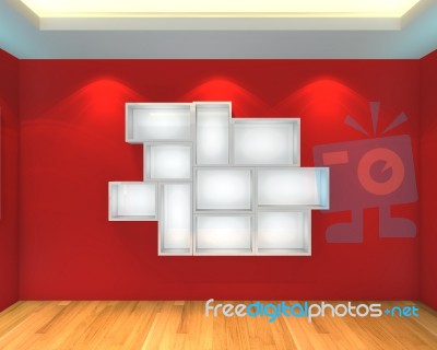 Abstract Shelves With Red Empty Room Stock Image