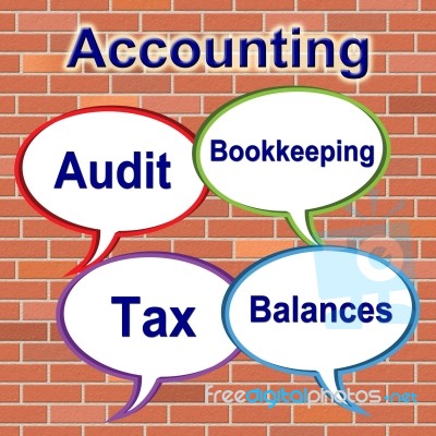 Accounting Words Represents Balancing The Books And Bookkeeping Stock Image