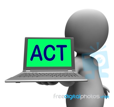 Act Laptop Character Shows Motivation Inspire Or Performing Stock Image