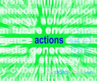 Actions Word Shows Behaviour Manner And Conduct Stock Image