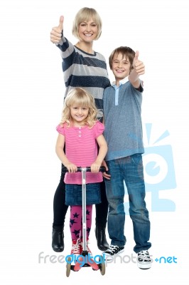 Active Pretty Mother With Her Kids Stock Photo