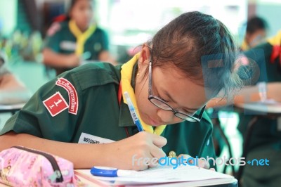 Activity Of Teaching Elementary Students. Elementary Students Are Test Lesson. The Students Intend Exam Stock Photo