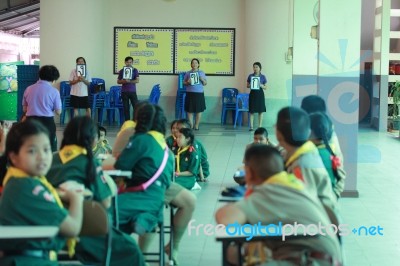 Activity Of Teaching Elementary Students. Elementary Students Are Test Lesson. The Students Intend Exam Stock Photo