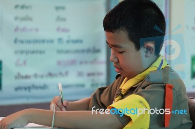 Activity Of Teaching Elementary Students. Elementary Students Are Test Lesson. The Students Intend Exam Stock Photo