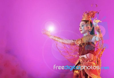 Actor Performs Thai Ancient Dancing Art Stock Photo