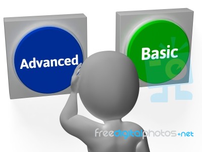 Advanced Basic Buttons Show Advancement Or Basics Stock Image