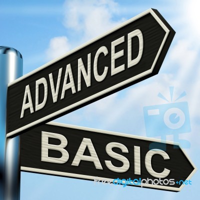 Advanced Basic Signpost Shows Product Versions And Prices Stock Image