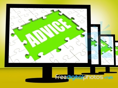 Advice Screen Means Suggestions Advise Recommend Or Suggest Stock Image
