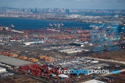 Aerial Over Newark And New Yourk Stock Photo