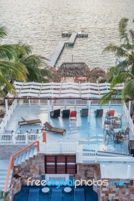 Aerial View At Wooden Pier Dock And Ocean View At Caye Caulker B… Stock Photo