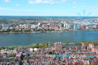 Aerial View Of Boston Skyline And Cambridge District Separated B… Stock Photo